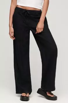 Льняные брюки с заниженной талией Superdry, черный