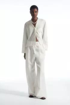 Льняные брюки с завязками и широкими штанинами COS, белый