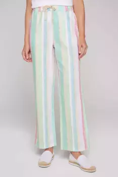 Льняные брюки SOCCX с эластичным поясом и кулиской, цвет Multi Color