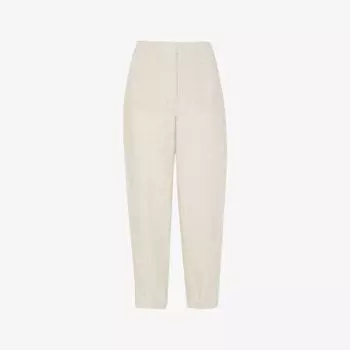 Льняные брюки средней посадки с накладными карманами и круглым вырезом Whistles, коричневый