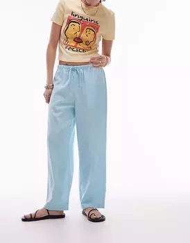 Льняные брюки средней посадки Topshop неудобной длины в пудрово-голубом цвете