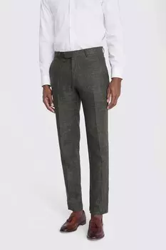 Льняные брюки строгого кроя цвета хаки MOSS, зеленый