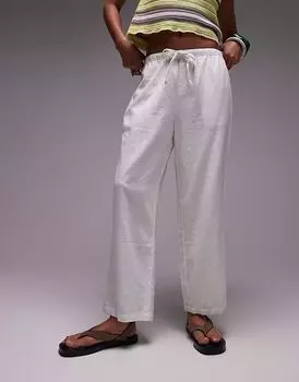 Льняные брюки Topshop со средней посадкой и нестандартной длины, белые