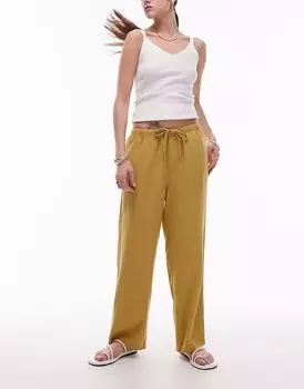 Льняные брюки Topshop средней посадки, нестандартной длины, цвета лайма