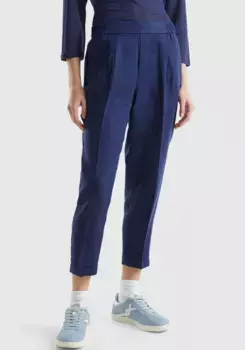 Льняные брюки United Colors of Benetton с эластичным поясом, синий