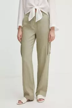 Льняные брюки United Colors of Benetton, зеленый