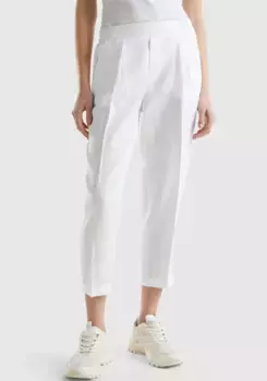 Льняные брюки United Colors of Benetton с эластичным поясом, белый