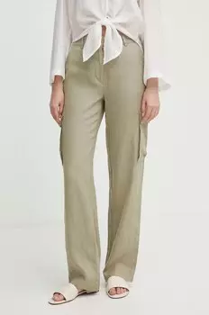 Льняные брюки United Colors of Benetton, зеленый