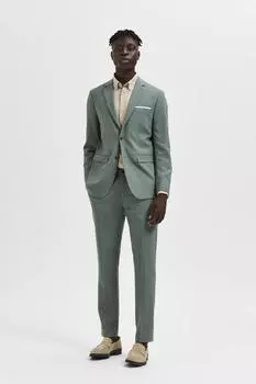 Льняные брюки узкого кроя Selected, зеленый