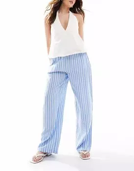 Льняные брюки Vero Moda с завязкой на талии в сине-белую полоску