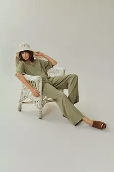 Льняные брюки Vila, зеленый