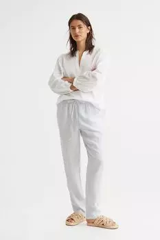 Льняные джоггеры H&amp;M, белый/полосатый