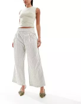 Льняные джоггеры в полоску цвета хаки ASOS DESIGN