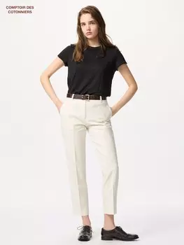 Льняные хлопковые брюки до щиколотки Uniqlo, бежевый