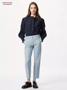 Льняные хлопковые брюки до щиколотки Uniqlo, синий