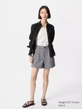 Льняные хлопковые шорты (полоска) Uniqlo, синий