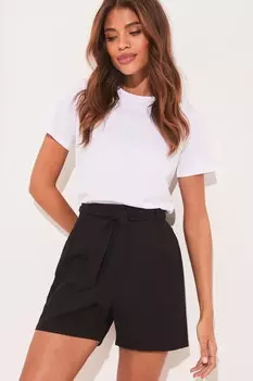 Льняные летние шорты с завышенной талией и поясом Lipsy, черный