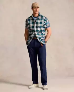 Льняные мужские брюки классического кроя больших размеров Polo Ralph Lauren, тёмно-синий