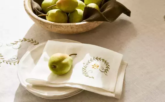 Льняные салфетки с вышивкой (2 шт.) Zara Home, зеленый