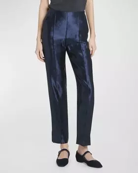 Льняные шелковые брюки прямого кроя Giorgio Armani, цвет Navy