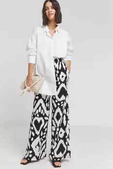 Льняные широкие брюки с завязкой на талии Simply Be, черный