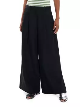 Льняные широкие брюки со складками Theory, черный