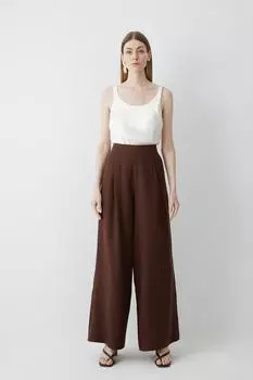 Льняные широкие брюки строгого кроя Karen Millen, коричневый