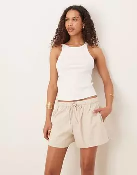 Льняные шорты Abercrombie & Fitch с завязкой на талии в цвете овсянки