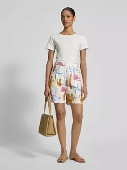 Льняные шорты-бермуды прямого кроя со складками Christian Berg Woman Selection, песочный