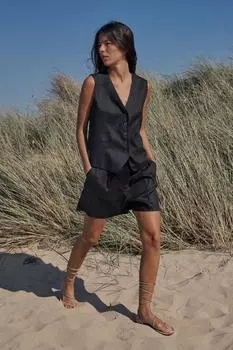 Льняные шорты-бермуды с высокой посадкой ZARA, черный