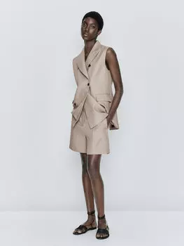 Льняные шорты-бермуды со швами Massimo Dutti, норковый
