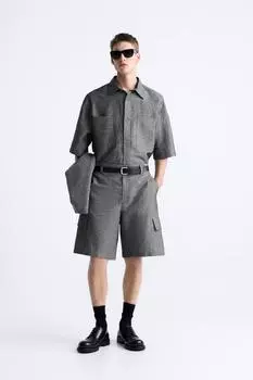 Льняные шорты-бермуды ZARA, серый