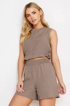 Льняные шорты цвета мокко со сборкой на талии Pixiegirl Petite, коричневый
