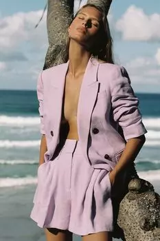 Льняные шорты Hollie со складками спереди Reiss, сиреневый