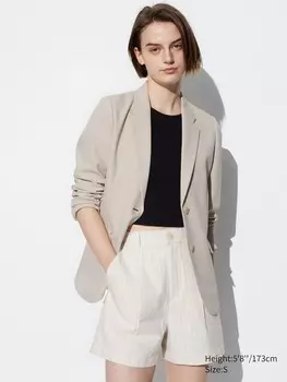 Льняные шорты из смеси хлопка в полоску Uniqlo, бежевый