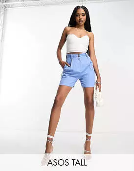 Льняные шорты мамы с боковыми карманами ASOS DESIGN Tall василькового цвета