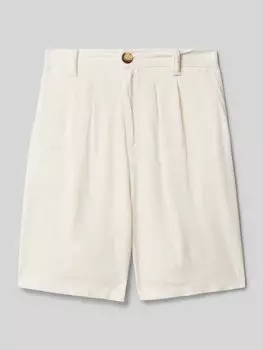 Льняные шорты прямого кроя со складками Blue Effect, экрю