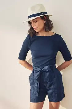 Льняные шорты с поясом Давиан Lauren Ralph Lauren, синий