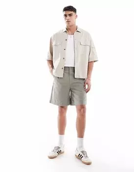 Льняные шорты средней длины цвета хаки ASOS DESIGN