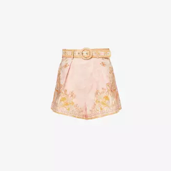 Льняные шорты свободного кроя с двумя накладными карманами цвета акации Zimmermann, бежевый