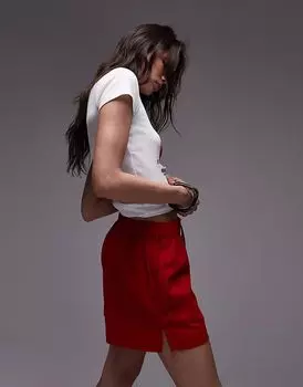 Льняные шорты Topshop с высокой талией и завязками красного цвета