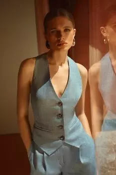 Льняные шорты в джинсовом стиле Karen Millen, синий