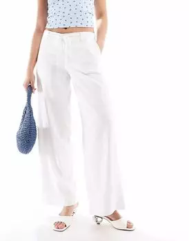 Льняные супер мешковатые брюки Hollister с низкой посадкой белого цвета