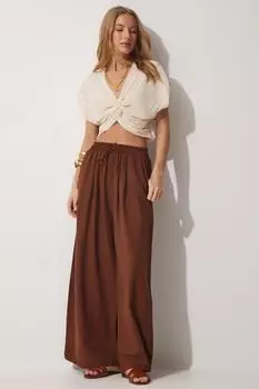 Льняные свободные брюки Happiness stanbul, коричневый