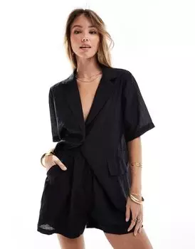 Льняные свободные шорты Sixth June черного цвета - часть комплекта