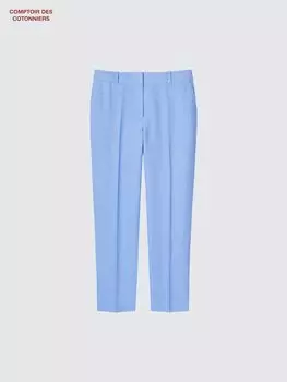 Льняные зауженные брюки до щиколотки Uniqlo, цвет 61 синий