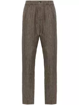 Льняные зауженные брюки Emporio Armani, коричневый