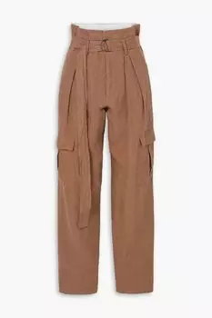 Льняные зауженные брюки с поясом Space For Giants BASSIKE, коричневый