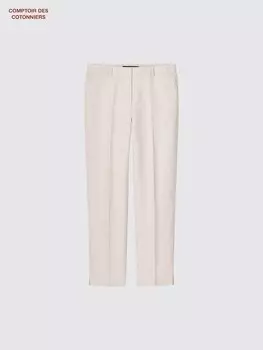 Льняные зауженные брюки Uniqlo, бежевый