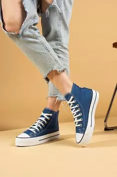 Льняные женские кроссовки на шнуровке на толстой подошве до щиколотки 10-8888-22 Pembe Potin